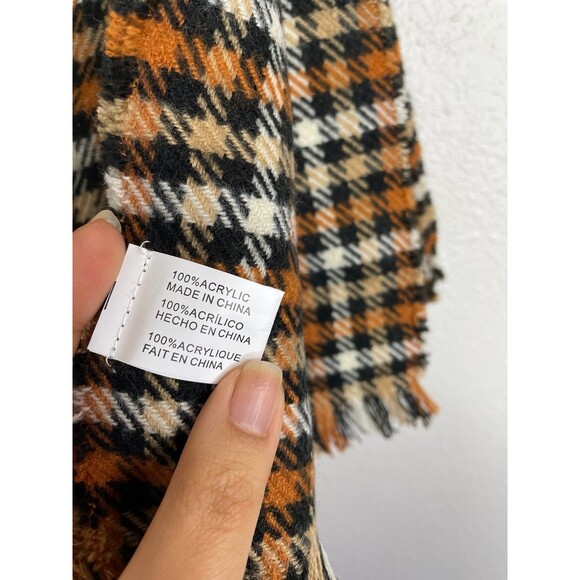 Steve Madden Plaid Fringe Scarf Fall Winter Cozy Brown Black Tan Check Wrap - Picture 3 of 4